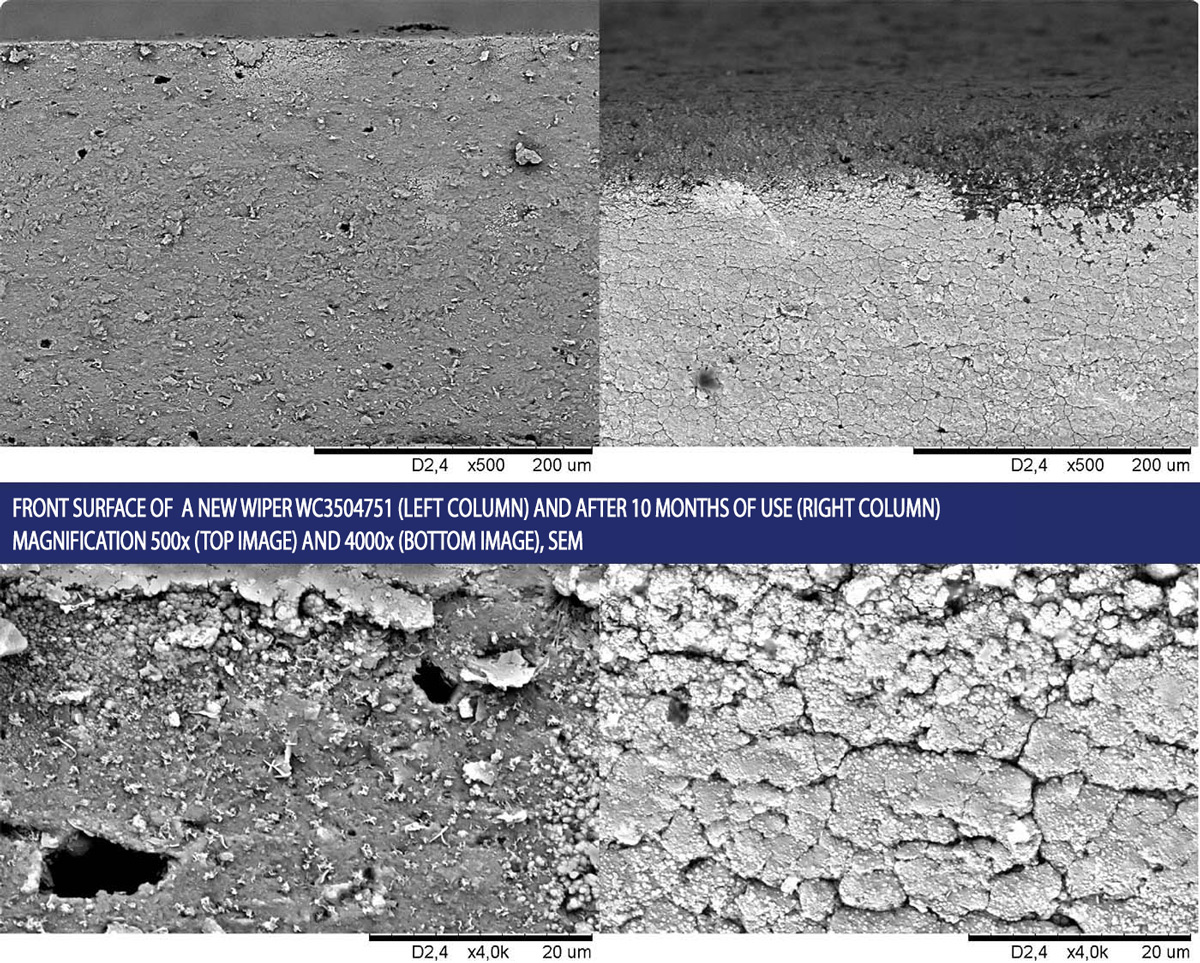 OXIMO quality SEM magnification 500X AND 4000X of the windshield wiper